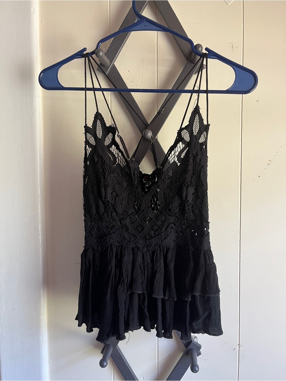 Free People Black Lace Tiered Cami Tank